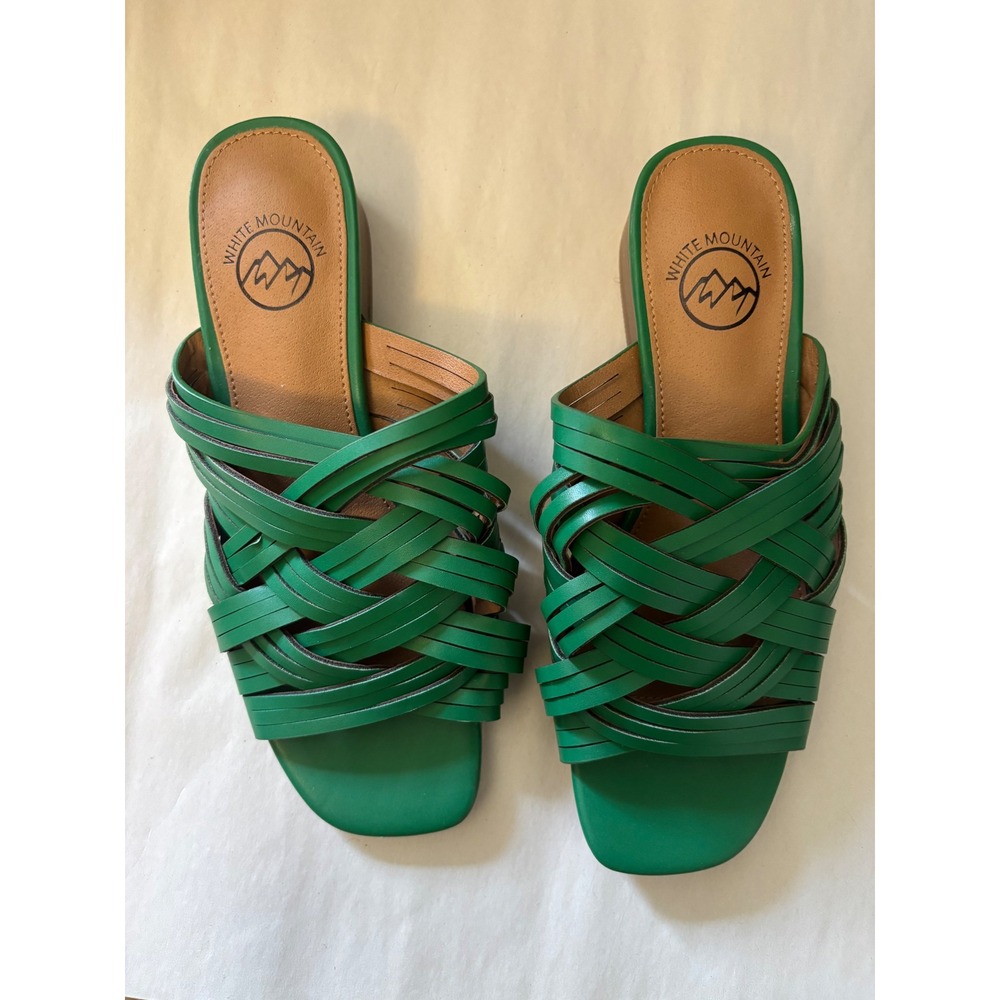 White Mountain Alluvia Green Block Heel Slide Sandals 6.5M